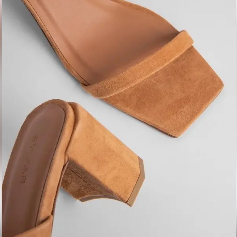 By Far Suede Two-Strap Square Toe Block Heel Sandals Size 38 Made In Italy